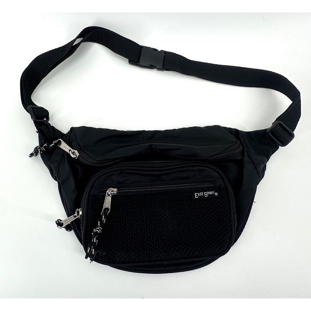 EastSport Black Nylon Waist Pack Fanny Pack Multi-Pocket Bag Travel Hiking